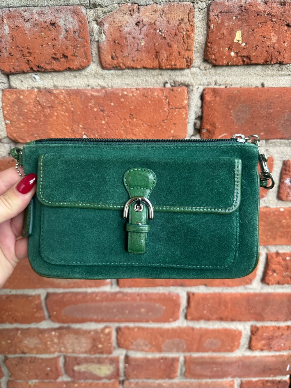 Vintage COACH soho emerald green suede purse wristlet - Picture 10 of 15